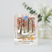 アーカンソーの木々からのメリークリスマス冬の雪 シーズンポストカード (スタンド正面)