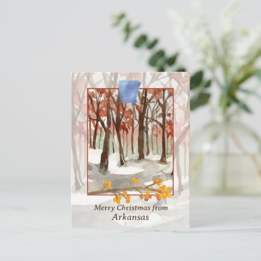 アーカンソーの木々からのメリークリスマス冬の雪 シーズンポストカード (スタンド正面)