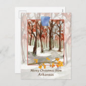アーカンソーの木々からのメリークリスマス冬の雪 シーズンポストカード (正面/裏面)