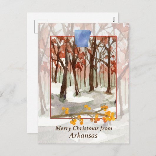 アーカンソーの木々からのメリークリスマス冬の雪 シーズンポストカード (正面/裏面)