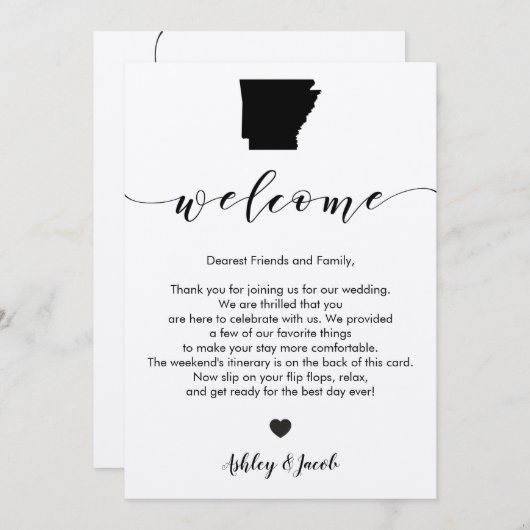 アーカンソーの結婚式の歓迎の手紙及び旅程カード プログラム (正面/裏面)