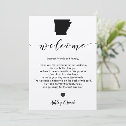 アーカンソーの結婚式の歓迎の手紙及び旅程カード プログラム (スタンド正面)