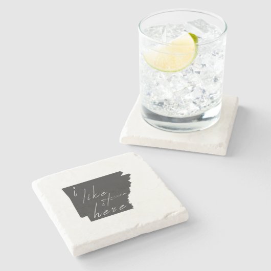 アーカンソーは私がここで黒い黒板を好きな形をした ストーンコースター (横)