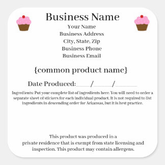 アーカンソーコテージ食品法/食品自由法ラベル スクエアシール