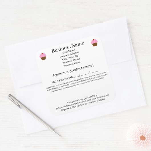 アーカンソーコテージ食品法/食品自由法ラベル スクエアシール (封筒)