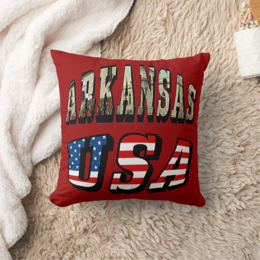 アーカンソー写真と米国国旗の文字 クッション (ブランケット)