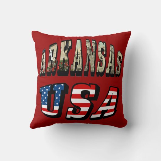 アーカンソー写真と米国国旗の文字 クッション (裏面)