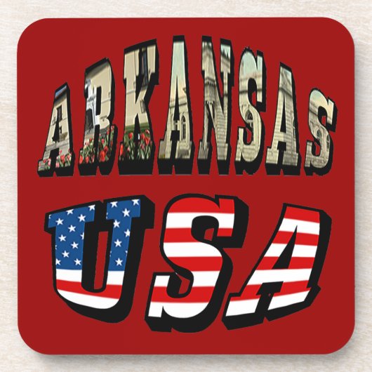 アーカンソー写真と米国国旗の文字 コースター (正面)