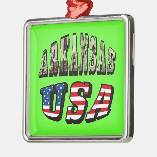 アーカンソー写真と米国国旗の文字 メタルオーナメント (左)