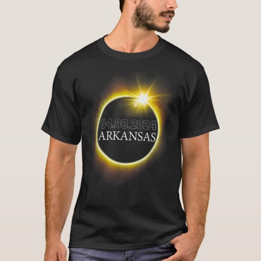 アーカンソー太陽のトタル日食2024年4月8日アメリカの地図 Tシャツ (正面)