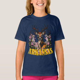 アーカンソー州のシカとリンゴの花の枝 Tシャツ