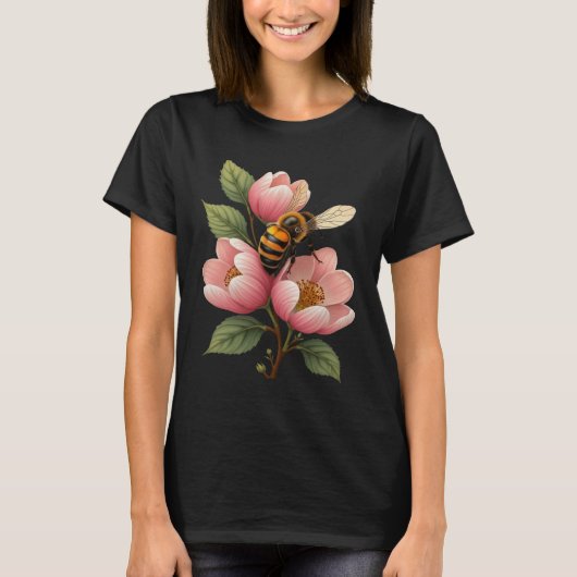 アーカンソー州のミツバチとリンゴの花のベクター Tシャツ (正面)