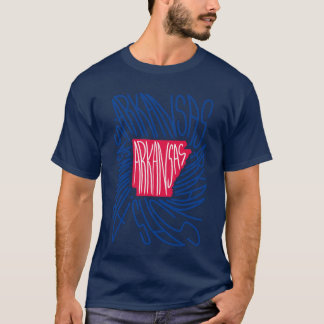 アーカンソー州の地図タイポグラフィー 赤と青 アメリカ Tシャツ