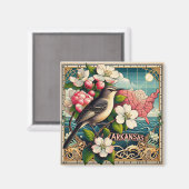 アーカンソー州バードアンドフラワーアールデコデザイン マグネット (正面/裏面)