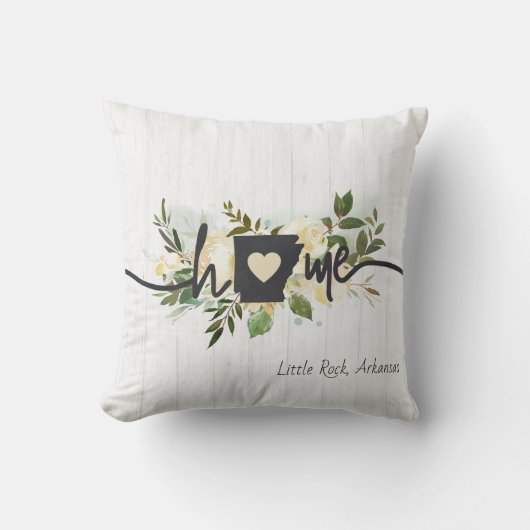 アーカンソー州パーソナライズされたユアホームシティ素朴 クッション (正面)