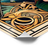 アーカンソー州フラワーアンドバードデザインブルーレッド ポスター (コーナー)