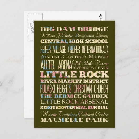 アーカンソー州リトルロックの有名な場所。 ポストカード (正面/裏面)