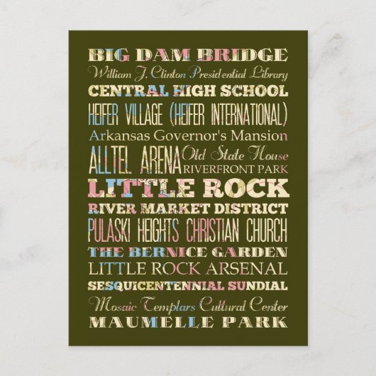 アーカンソー州リトルロックの有名な場所。 ポストカード (正面)