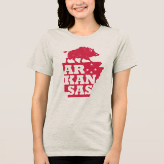 アーカンソー州地図のアウトライン ブタ アカンソウのイノシシの国 トライブレンドTシャツ
