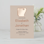 アーカンソー州地図ウェディングセーブザデート ローズゴールド 箔招待状 (立ち正面)