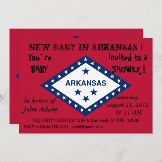 アーカンソー州旗を持つベビーシャワー招待状 招待状 (正面/裏面)