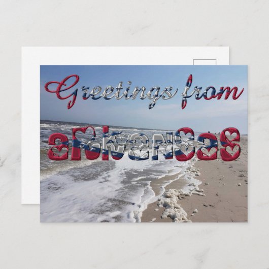 アーカンソー州旗ハートUSAからの挨拶 ポストカード (正面/裏面)