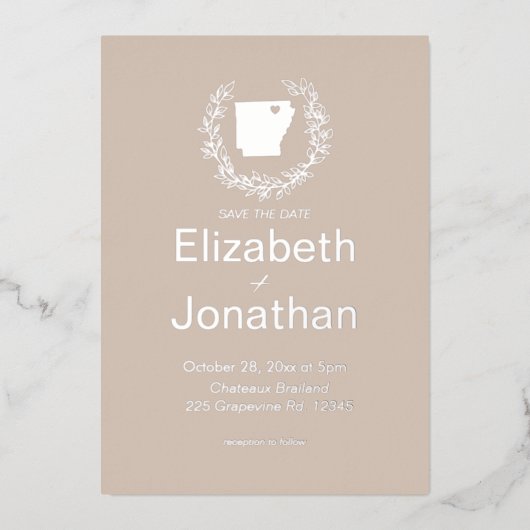 アーカンソー州行き先結婚式 箔招待状 (正面)