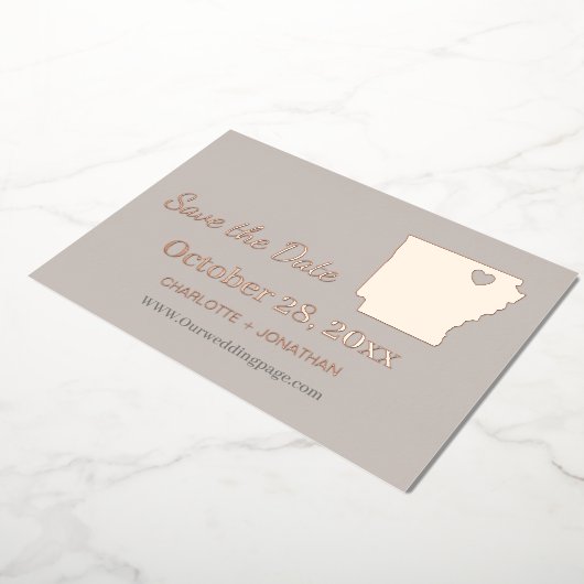 アーカンソー州 結婚式 Save The Date ローズゴールド 箔招待状 (回転した状態)