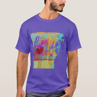 アーカンソー州 AK Love カラフルな水彩州の地図 S Tシャツ