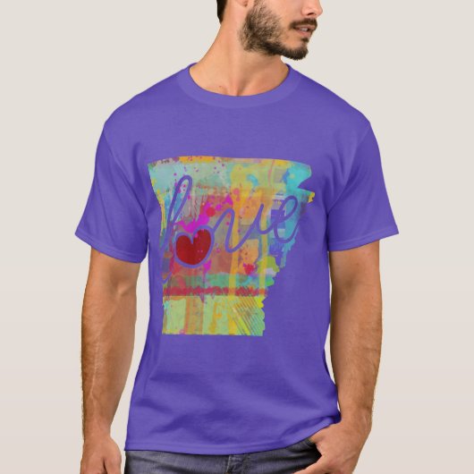 アーカンソー州 AK Love カラフルな水彩州の地図 S Tシャツ (正面)