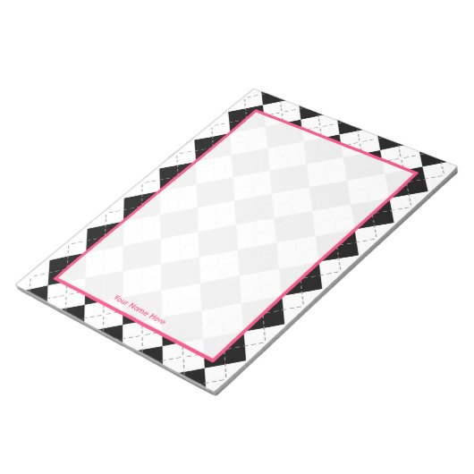 アーガイルとピンクメモパーソナライズされた帳 ノートパッド (アングル)
