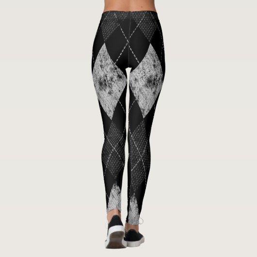 アーガイル柄ので動揺してなモノクロプレッピーなパターン80s レギンス (裏面)