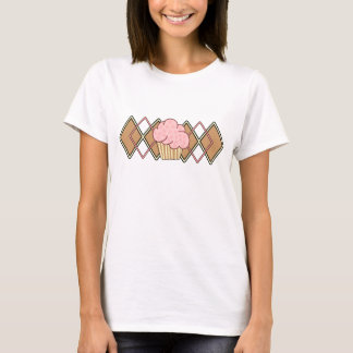 アーガイル柄のなピンクのカップケーキ Tシャツ
