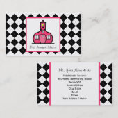 アーガイル柄のなピンクの校舎の先生 名刺 (正面/裏面)