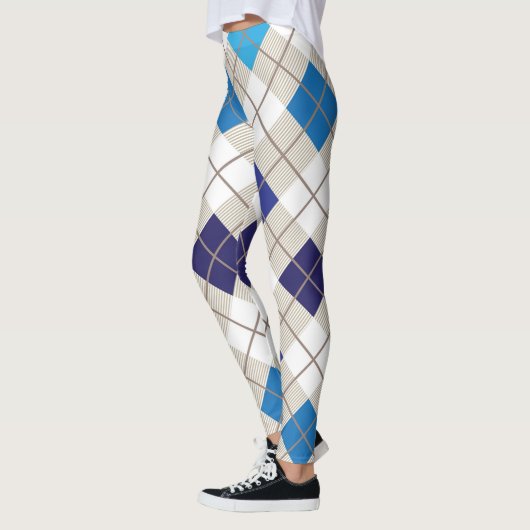 アーガイル柄のな道化師の粋なブルーグレーの白のダイヤモンド レギンス (左)