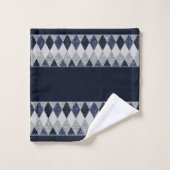 アーガイル柄のな青の銀のきらめくのフェイクなグリッター-すべては選択します バスタオルセット (ウォッシュタオル)