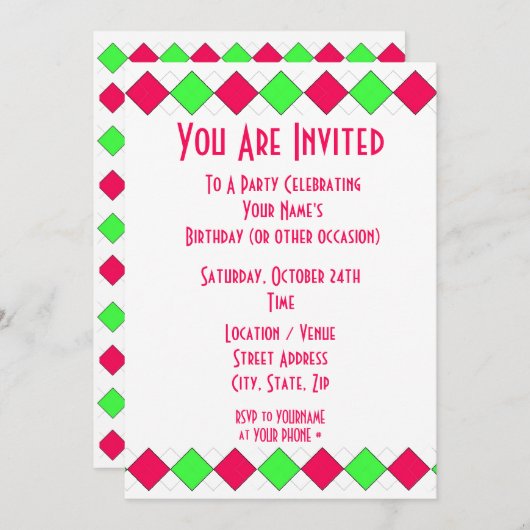 アーガイル柄のパーティの招待状 招待状 (正面/裏面)