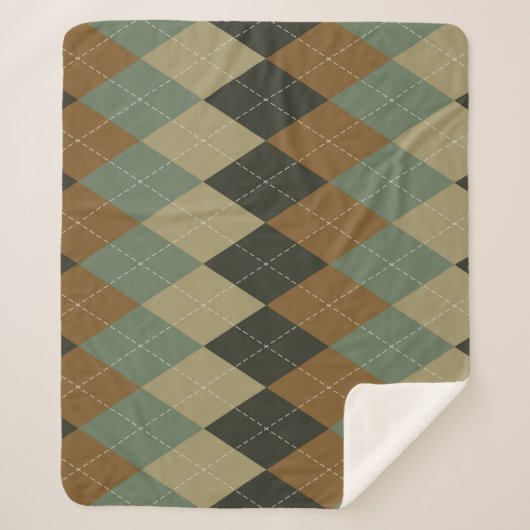アーガイル秋：ブラウングリーンロームバスシック シェルパブランケット (正面)