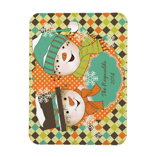 アーガイル雪だるまホリデー2パーソナライズされたフレキシマグネット マグネット (縦)