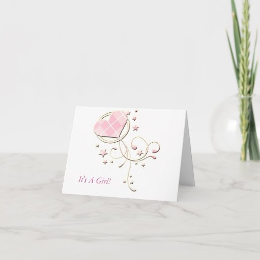 アーガイル-それはです女の子は… ピンクの新生児の発表 案内状 (正面)