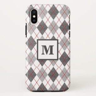 アーガイル プライド柄 レッド グレー シルバー オリジナルモノグラム iPhone X ケース