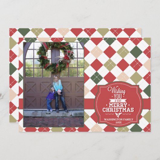 アーガイルplaidクリスマスの休日の写真カード シーズンカード (正面/裏面)