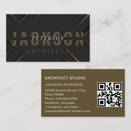 アーキテクトはっきりしたミニマルエレガント文字ブラック金ゴールド 名刺 (正面/裏面)