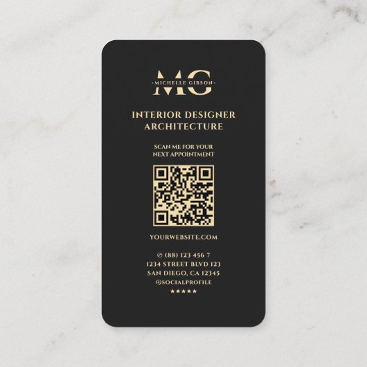 アーキテクトモダンインテリアデザイナーモノグラムブラック 名刺 (裏面)