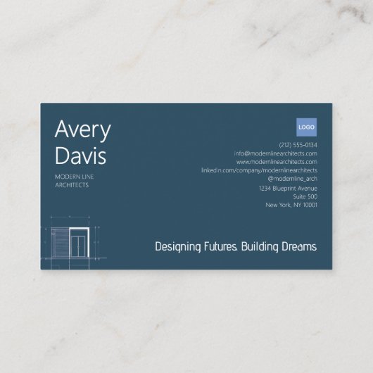 アーキテクモダント海軍とホワイトミニマリストの設計図 名刺 (裏面)