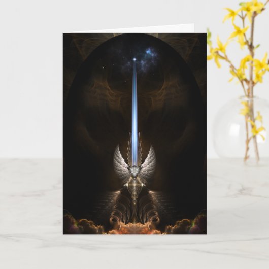 アーキディティなグリーティングカードの天使の翼の剣 カード (黄色い花)