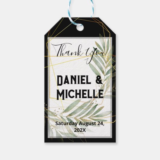 アーキモダンッドブラック金ゴールド結婚ズ植物学テーマ ギフトタグ (正面)