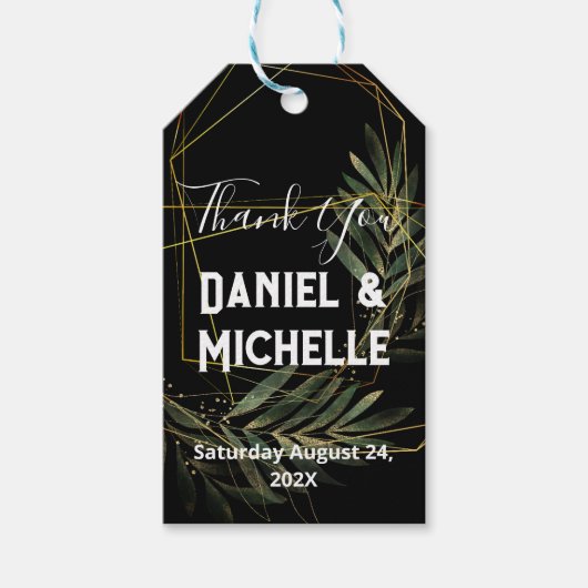 アーキモダンッドブラック金ゴールド結婚ズ植物学テーマ ギフトタグ (正面)