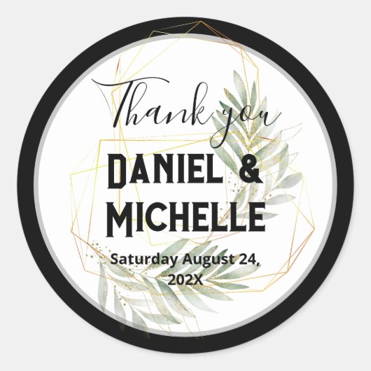 アーキモダンッドブラック金ゴールド結婚ズ植物学テーマ ラウンドシール (正面)