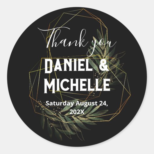 アーキモダンッドブラック金ゴールド結婚ズ植物学テーマ ラウンドシール (正面)